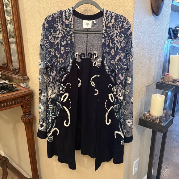 Anthropologie HWR Sweaters - Anthropologie HWR Monogram Emmia Blue Hand-Stitched Embroidered Open Cardigan-S